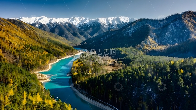 高清大图下载【趣麦麦图】雪山河流秋景风光摄影