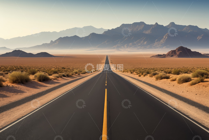 高清大图下载【趣麦麦图】沙漠中延伸的公路景观