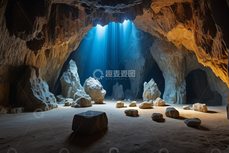 高清大图下载【趣麦麦图】洞穴内部岩石与光线景观