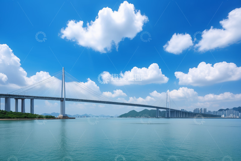 高清大图下载【趣麦麦图】蓝天白云下的跨海大桥景观