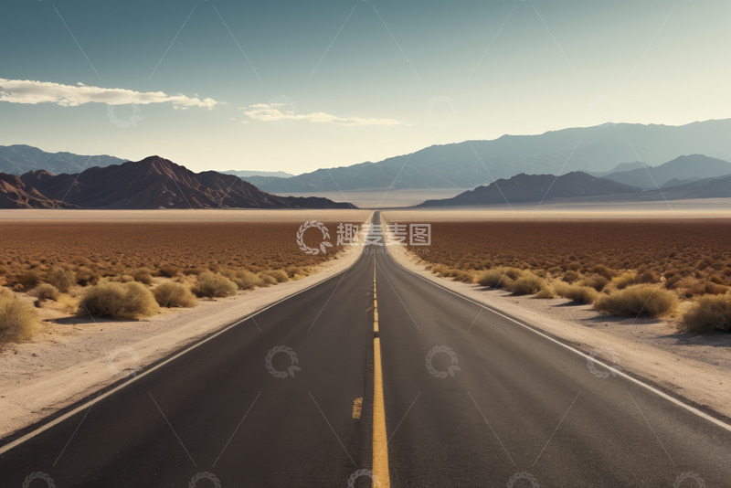 高清大图下载【趣麦麦图】沙漠中延伸的道路景观