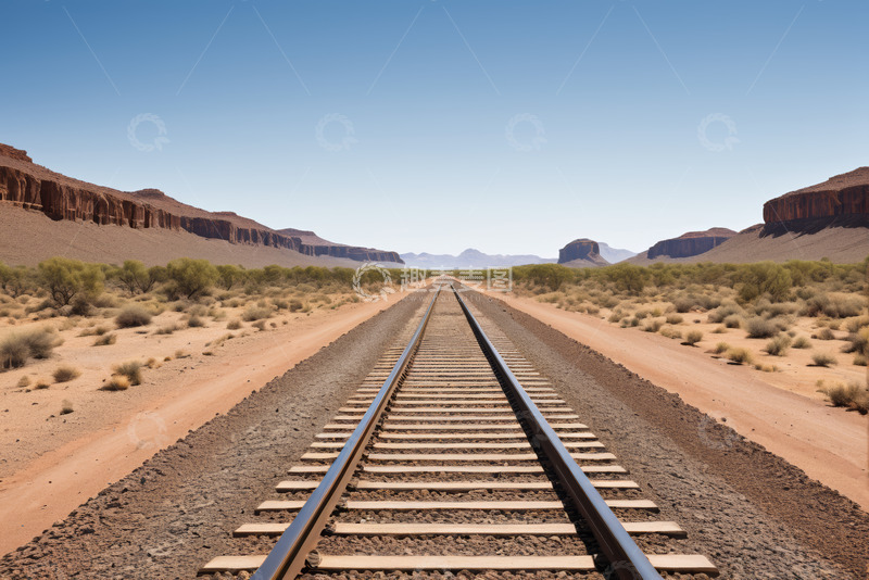 高清大图下载【趣麦麦图】沙漠中的铁路轨道景象