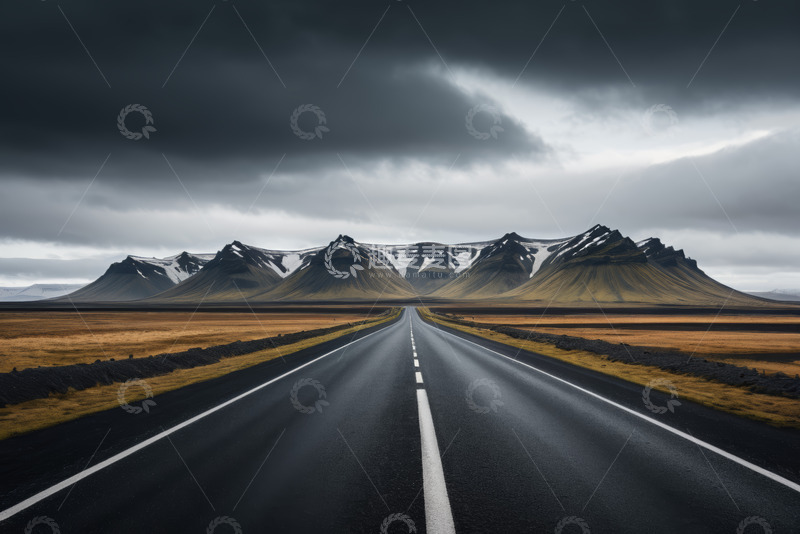 高清大图下载【趣麦麦图】冰岛旷野道路与雪山景观