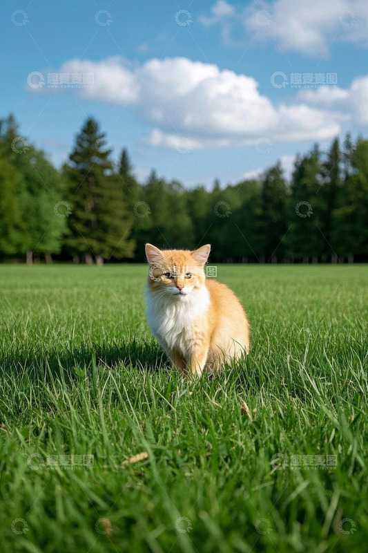 草地上的黄白相间猫咪