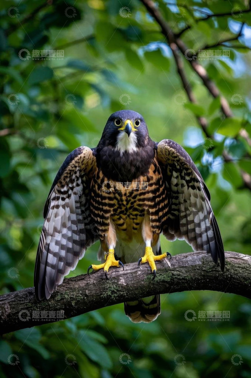 高清大图下载【趣麦麦图】树枝上展翅的猛禽