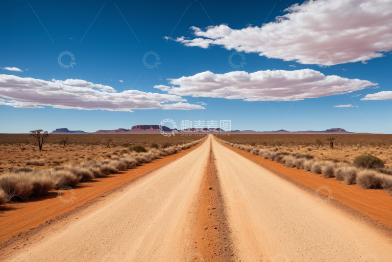 高清大图下载【趣麦麦图】沙漠公路与蓝天远景