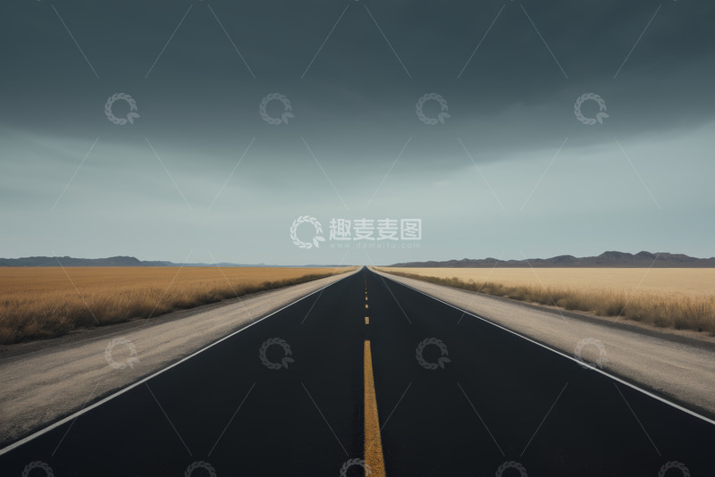 高清大图下载【趣麦麦图】旷野中延伸的公路风景