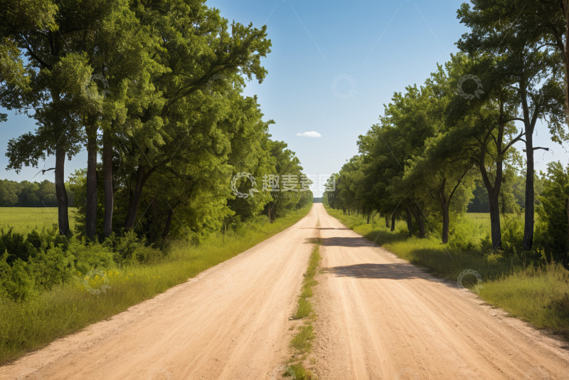 高清大图下载【趣麦麦图】乡间绿树成荫的土路风景