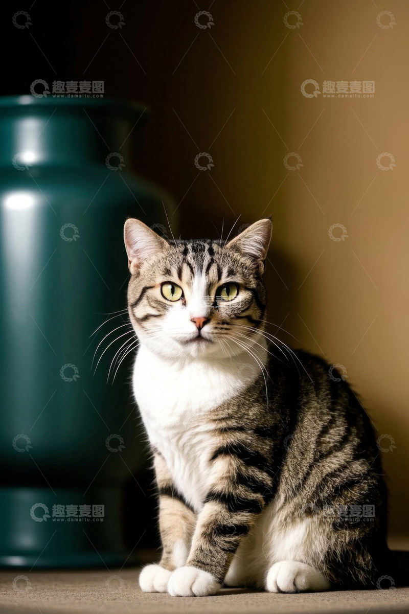 高清大图下载【趣麦麦图】坐立姿态的花纹猫咪照片