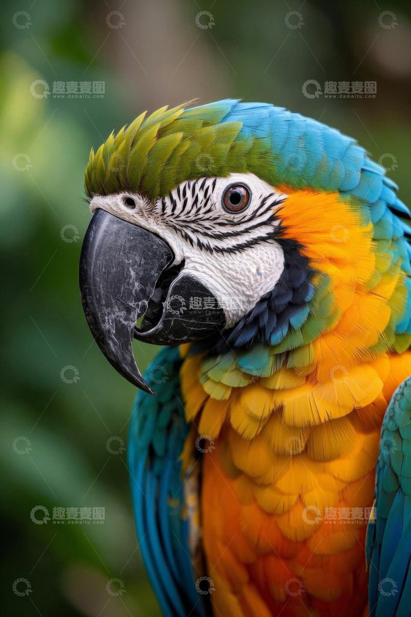 高清大图下载【趣麦麦图】色彩斑斓的金刚鹦鹉特写
