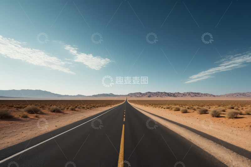 高清大图下载【趣麦麦图】沙漠中延伸的公路风景