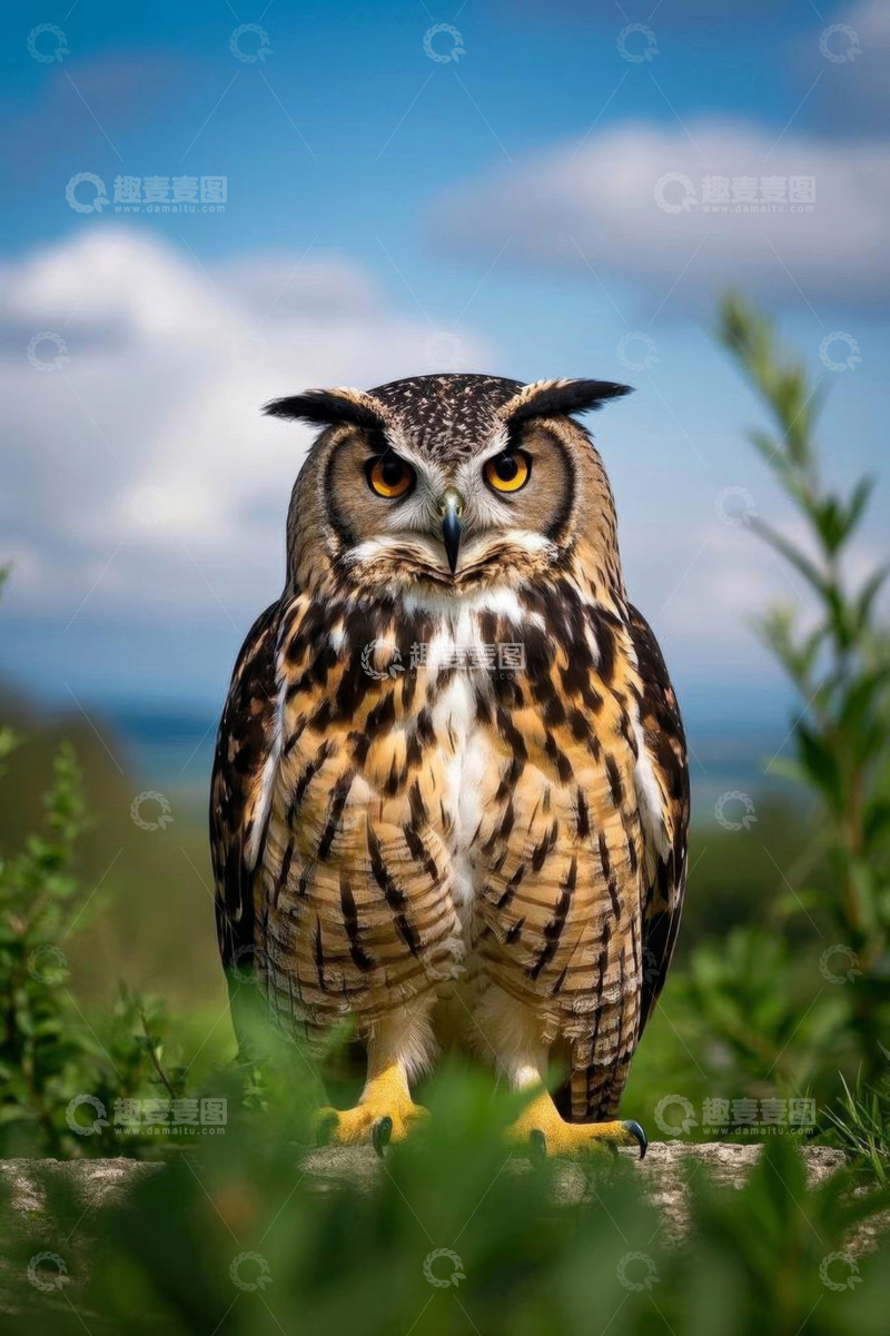 高清大图下载【趣麦麦图】站立的猫头鹰特写