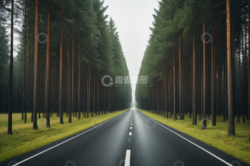 高清大图下载【趣麦麦图】林间笔直公路自然风光