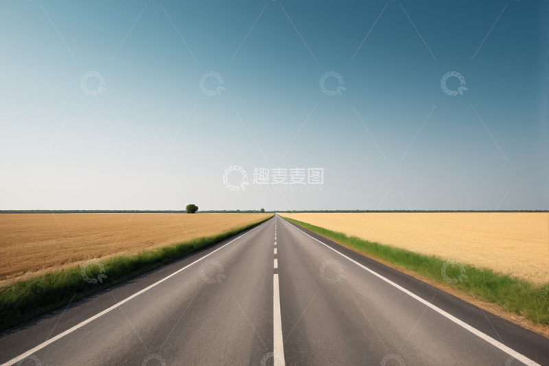 高清大图下载【趣麦麦图】田野间延伸的宽阔道路