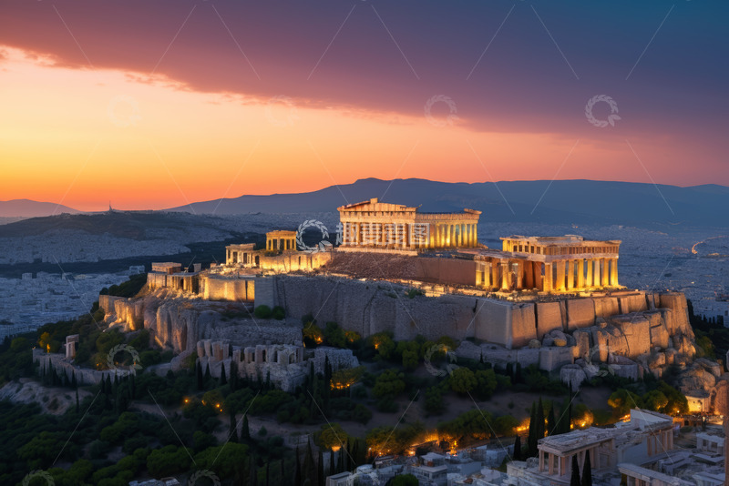 高清大图下载【趣麦麦图】雅典卫城黄昏全景