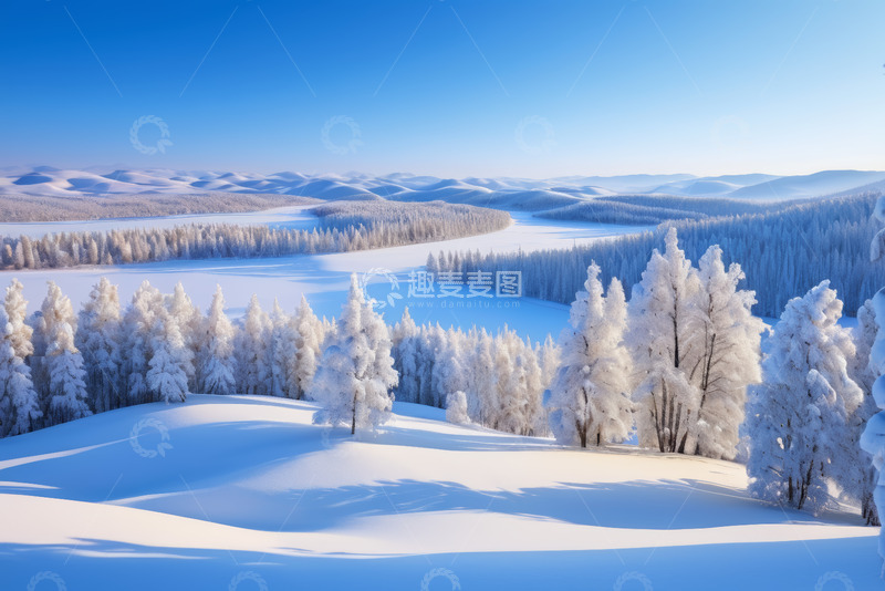 高清大图下载【趣麦麦图】冬日雪覆盖的森林自然景观