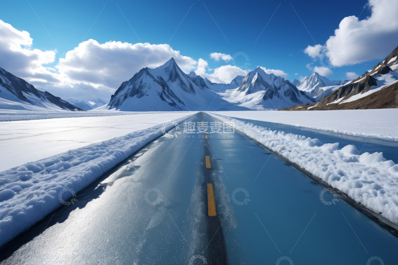 高清大图下载【趣麦麦图】雪山下的道路风光