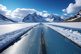 雪山下的道路风光