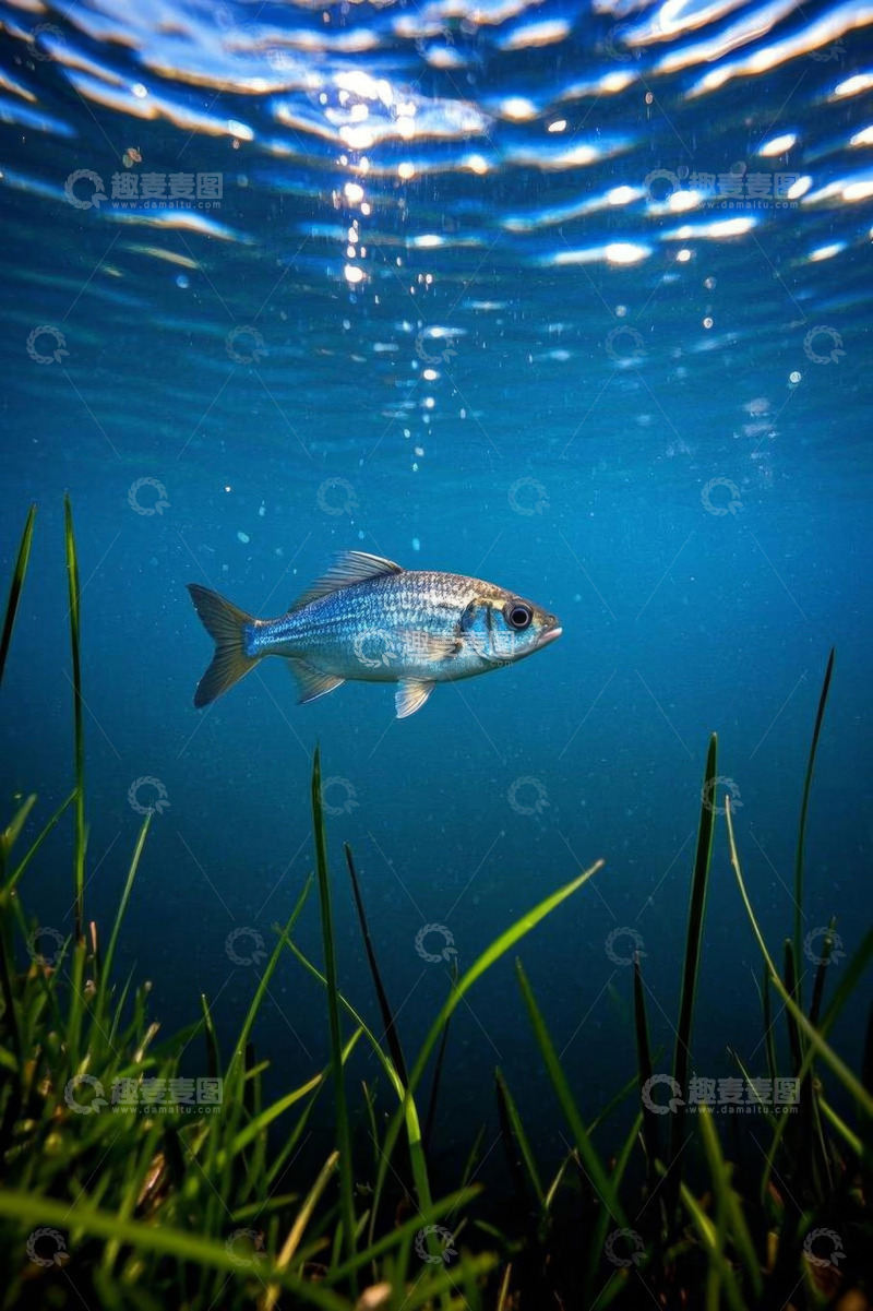 高清大图下载【趣麦麦图】水中游鱼与水草的自然景象