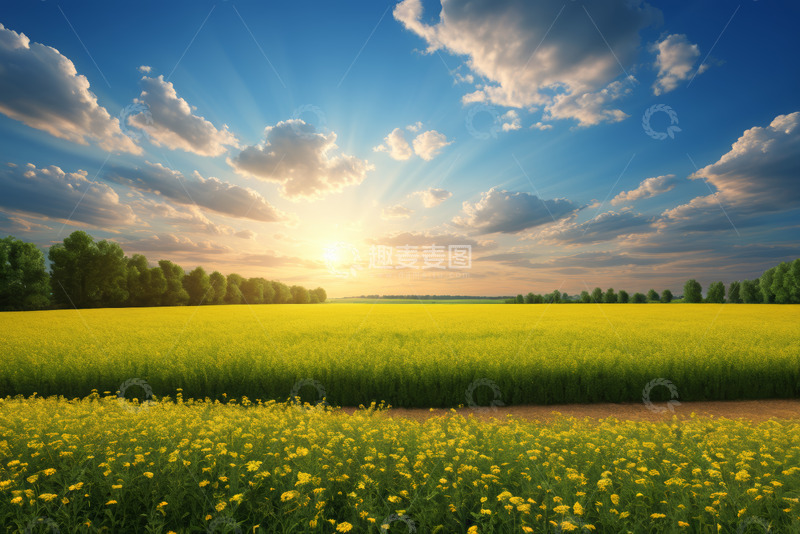 高清大图下载【趣麦麦图】田野上的日落自然风光