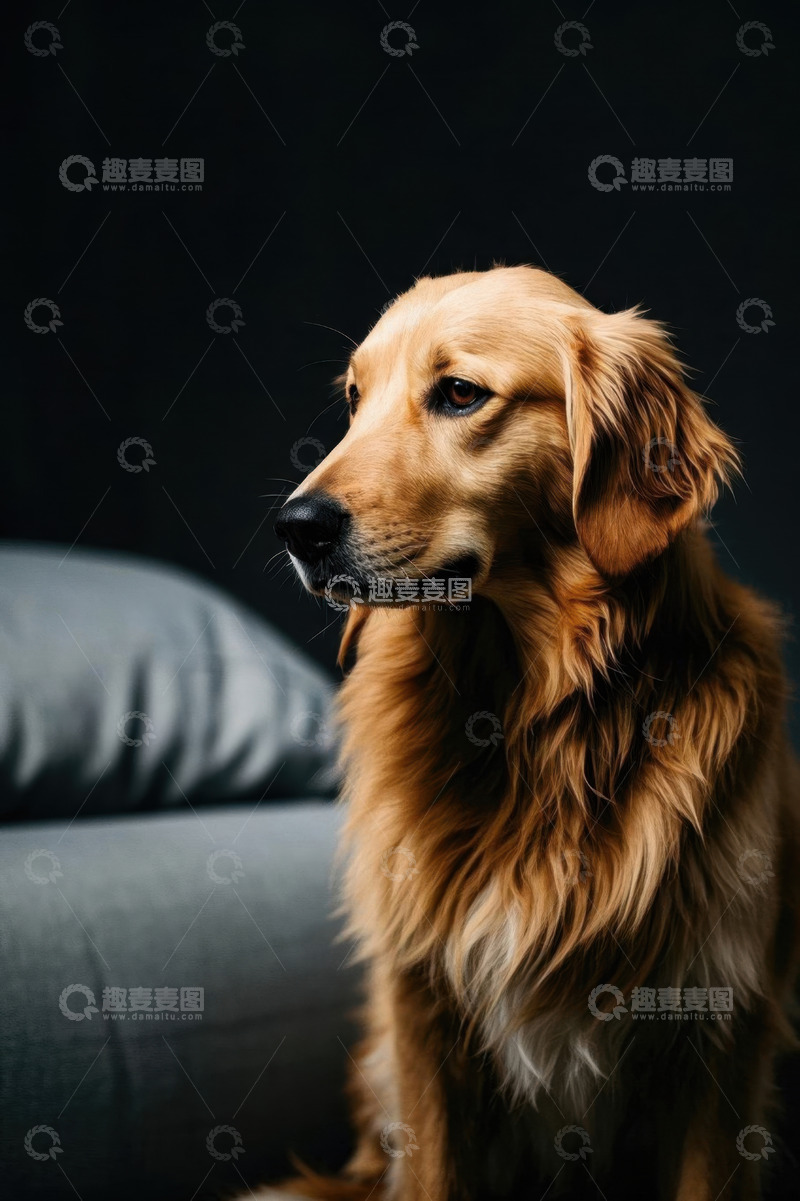 高清大图下载【趣麦麦图】室内金毛犬侧坐凝视