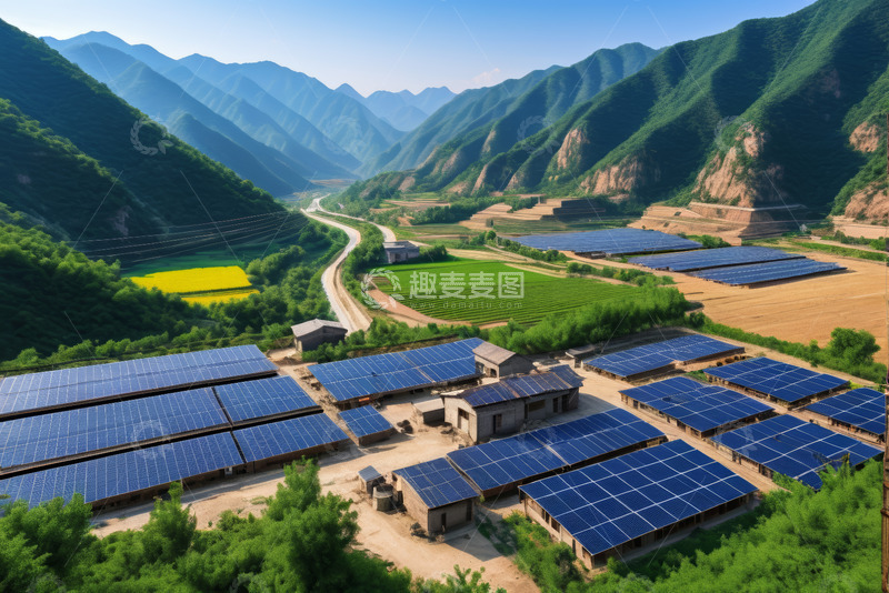 高清大图下载【趣麦麦图】山间太阳能光伏电站全景