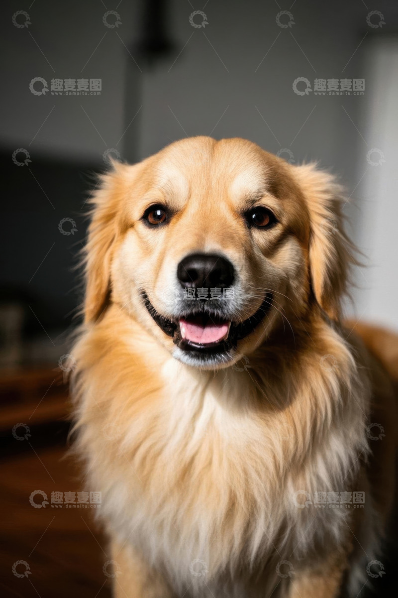 高清大图下载【趣麦麦图】室内可爱金毛犬特写