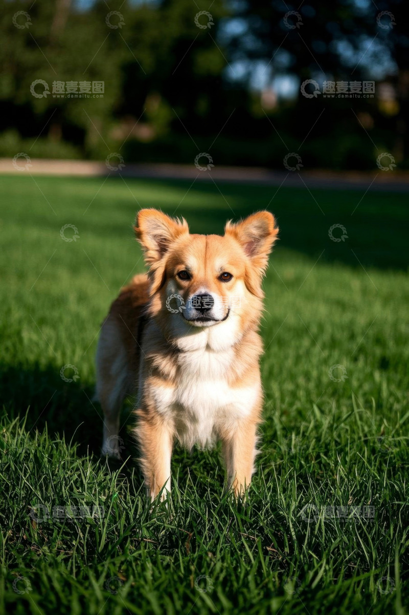 高清大图下载【趣麦麦图】草地上站立的宠物狗