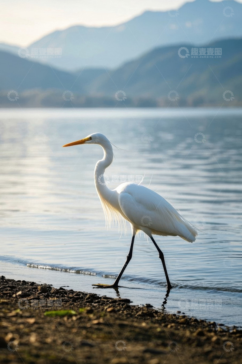 高清大图下载【趣麦麦图】水边行走的白鹭
