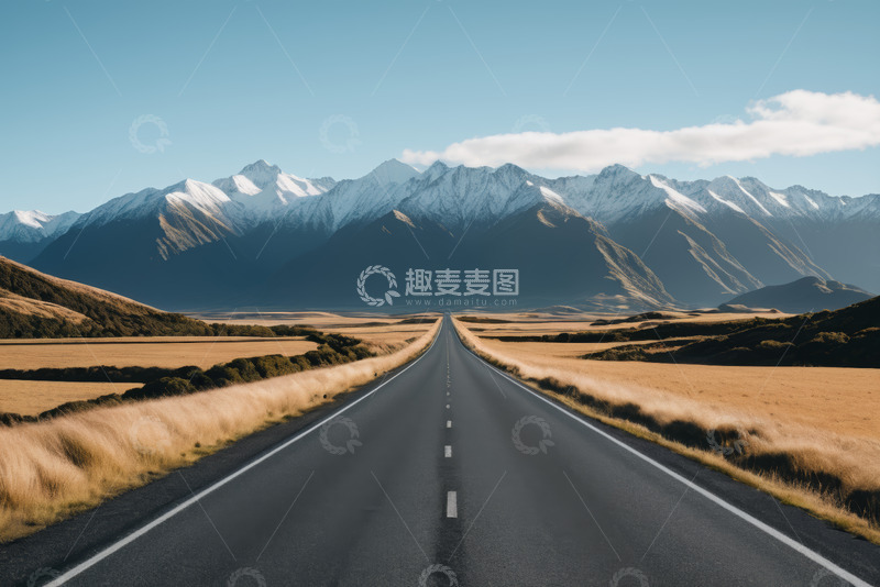 高清大图下载【趣麦麦图】道路尽头的壮丽山脉景观