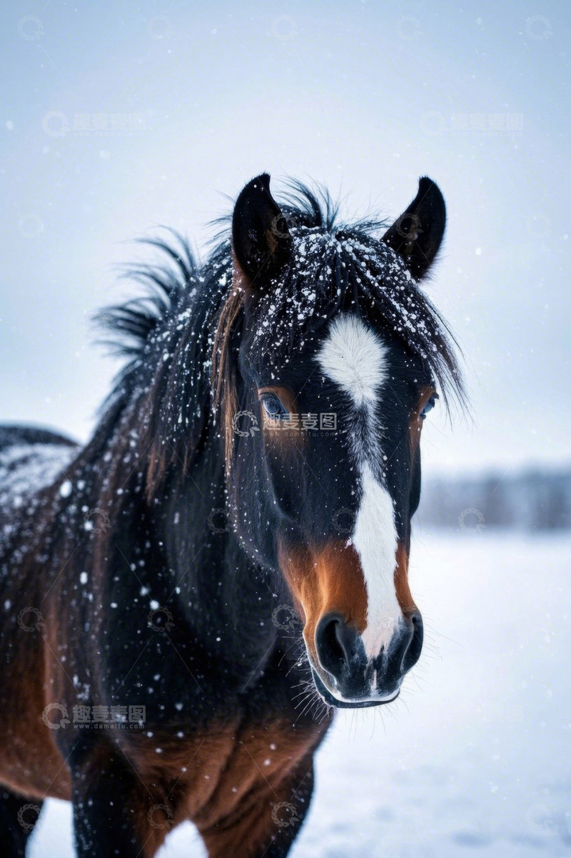 高清大图下载【趣麦麦图】雪中站立的骏马特写