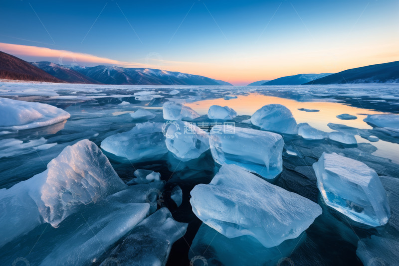 高清大图下载【趣麦麦图】冰面湖景日出风光