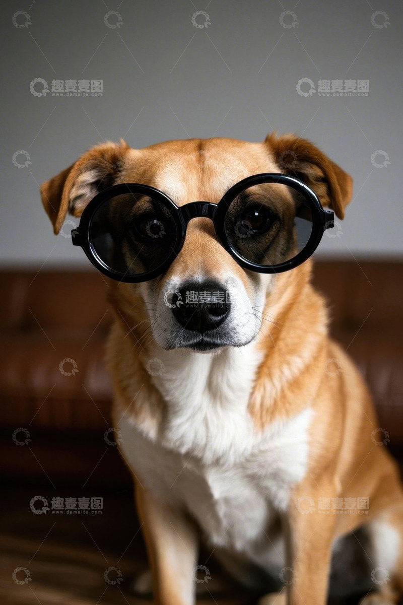 高清大图下载【趣麦麦图】戴眼镜的宠物狗特写