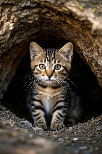 树洞中的小猫咪特写