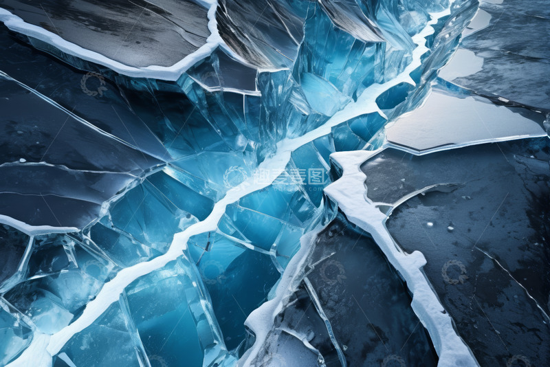 高清大图下载【趣麦麦图】蓝色裂纹冰块特写