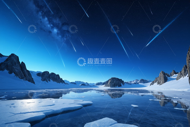 雪山星空下的冰湖景象