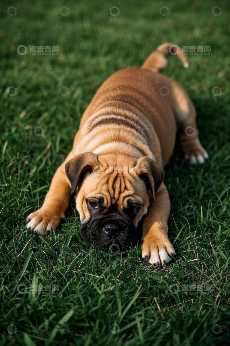 高清大图下载【趣麦麦图】趴在草地上的可爱小狗
