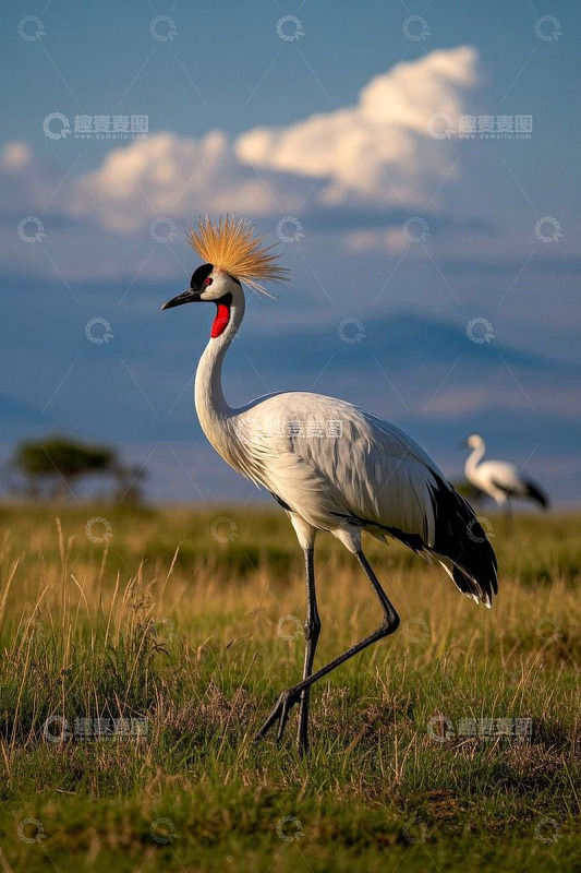 非洲草原上的灰冕鹤