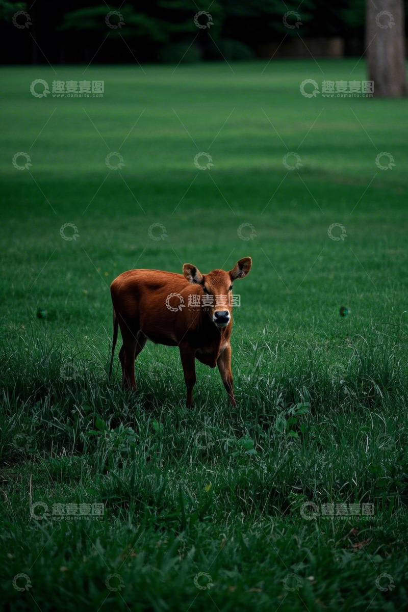 高清大图下载【趣麦麦图】草地上站立的棕色小牛