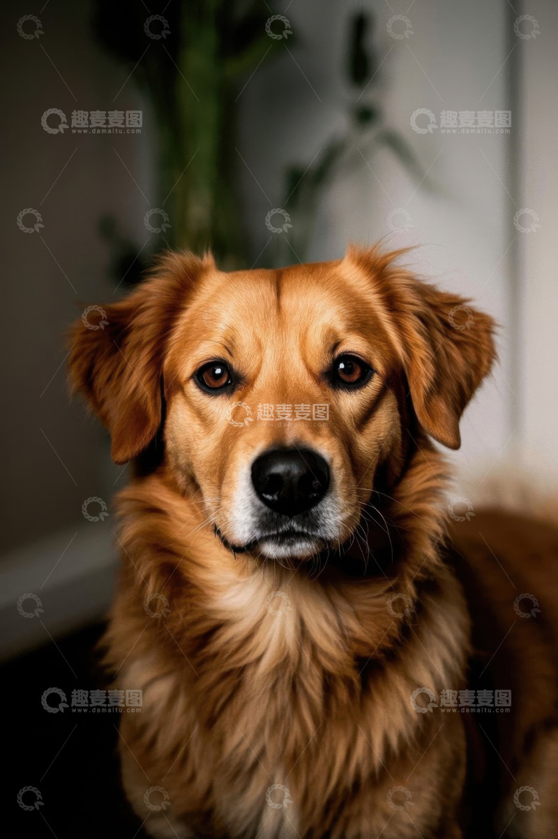高清大图下载【趣麦麦图】金毛犬室内近景肖像