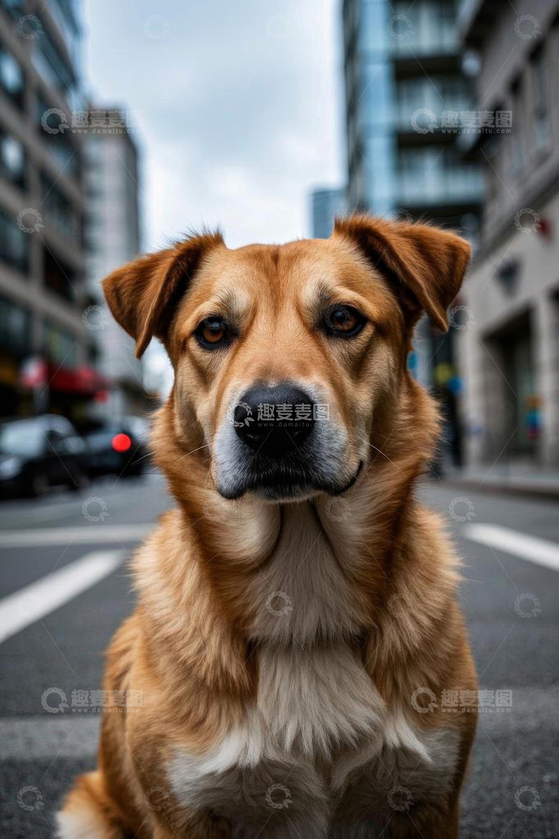 高清大图下载【趣麦麦图】街道上的棕色狗狗特写