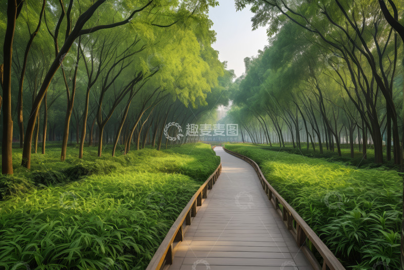 高清大图下载【趣麦麦图】林间木栈道自然风光