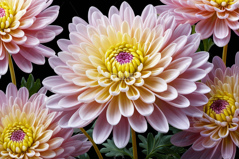 高清大图下载【趣麦麦图】粉色黄色大丽花特写