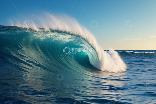 蓝色海洋中的巨大波浪
