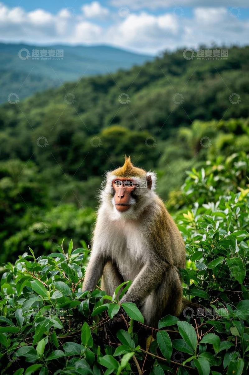 高清大图下载【趣麦麦图】山林中坐立的猕猴