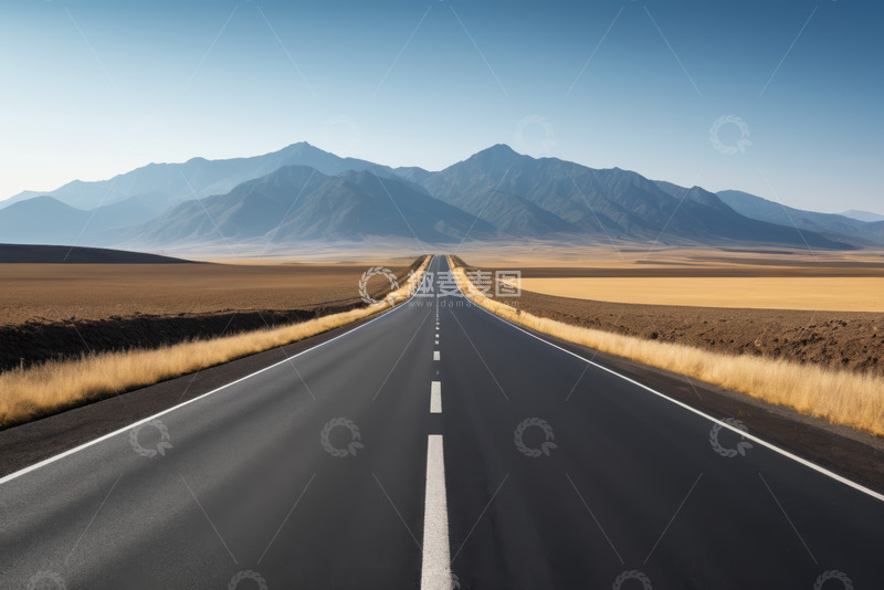高清大图下载【趣麦麦图】旷野中延伸向远方的公路