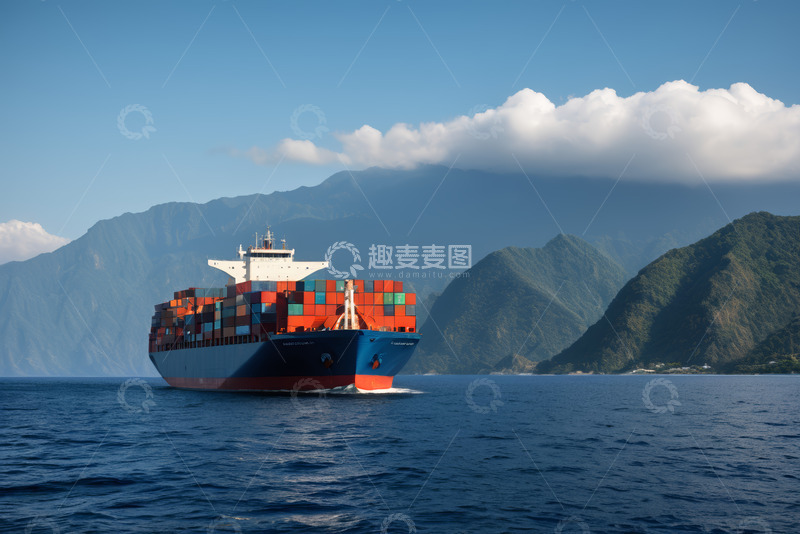 高清大图下载【趣麦麦图】海上航行的集装箱货运船