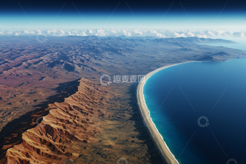 高清大图下载【趣麦麦图】俯瞰海岸线与内陆山脉景观