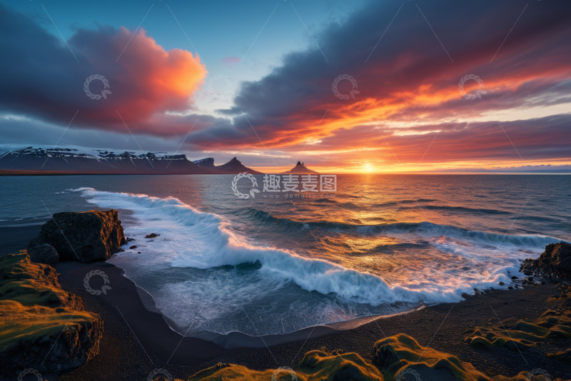 高清大图下载【趣麦麦图】冰岛海岸日出风光