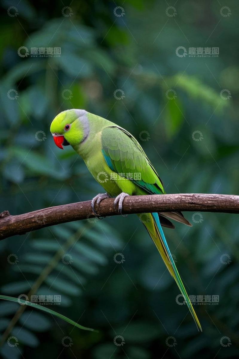 高清大图下载【趣麦麦图】树枝上的绿色鹦鹉特写